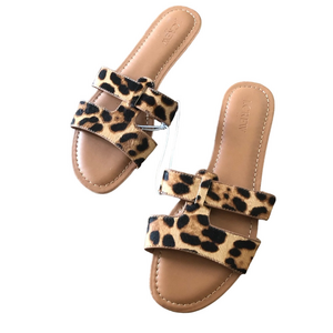 J. Crew Factory Beachside Slides Leopard Print Calf Hair size 8 NEW 🎁
